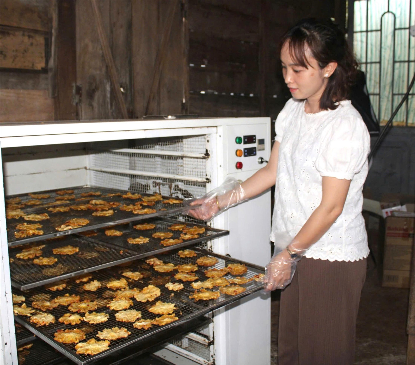 Sản phẩm dứa sấy muối ớt của chị Phạm Thị Nga Sản phẩm dứa sấy muối ớt của chị Phạm Thị Nga