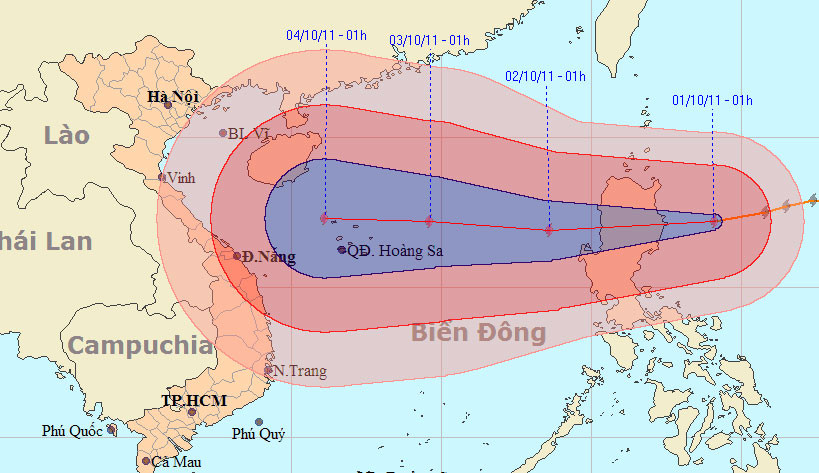Ảnh đường đi và vị trí cơn bão số 6. Nguồn: Trung tâm Dự báo Khí tượng Thuỷ văn Trung ương 