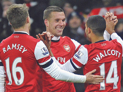 BTC khẳng định những cầu thủ nổi tiếng của Arsenal như Ramsey, Walcott hay Podolsky sẽ có mặt trong chuyến du đấu Việt Nam. ảnh: TELEGRAPH.CO.UK