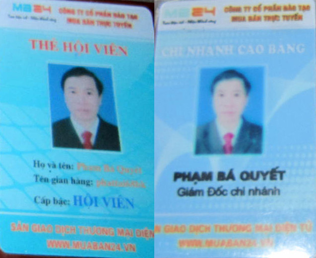 Thẻ hội viên và thẻ giám đốc chi nhánh của Phạm Bá Quyết. Thẻ hội viên của Phạm Bá Quyết