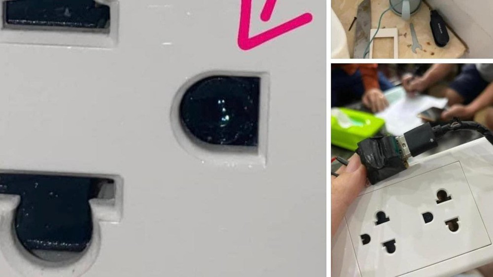 Camera quay lén dạng ổ điện. Camera quay lén dạng ổ điện.