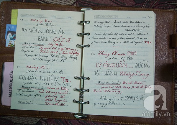 Cuốn nhật ký ghi lại tỉ mỉ những vai diễn của nghệ sĩ Mai Ngọc Căn. Cuốn nhật ký ghi lại tỉ mỉ những vai diễn của nghệ sĩ Mai Ngọc Căn