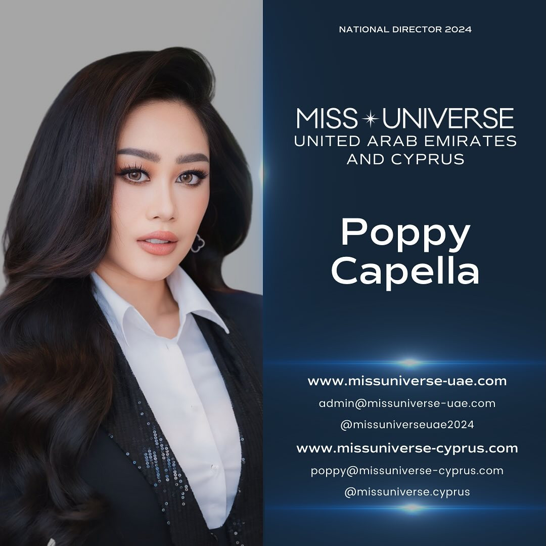 Poppy Capella được công bố là giám đốc quốc gia của Hoa hậu Hoàn vũ UAE và Cyprus.