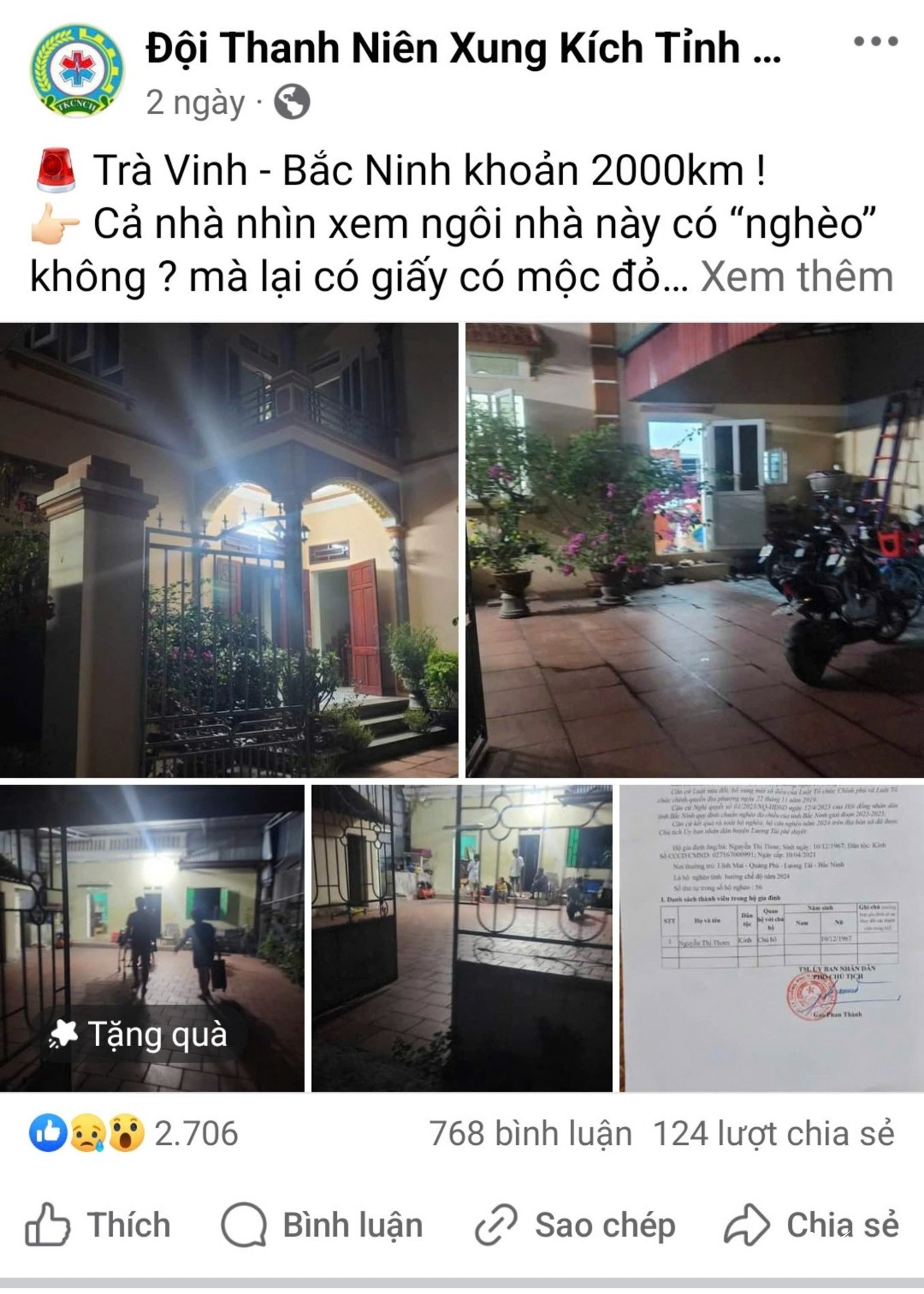 Bài đăng trên trang fanpage của Đội Thanh niên xung kích tỉnh Trà Vinh