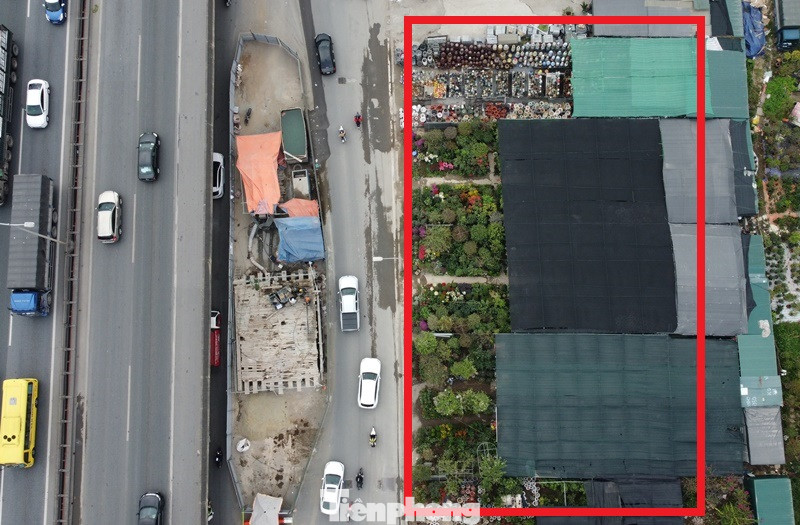 Mặc dù chủ đầu tư đã thực hiện cắt, thu hẹp hàng rào thi công, nhưng toàn bộ vỉa hè đường Nguyễn Xiển có chiều rộng mặt cắt khoảng 5 mét do quận Hoàng Mai, huyện Thanh Trì quản lý vẫn bị lấn chiếm toàn bộ để bán cây cảnh, vật liệu xây dựng...