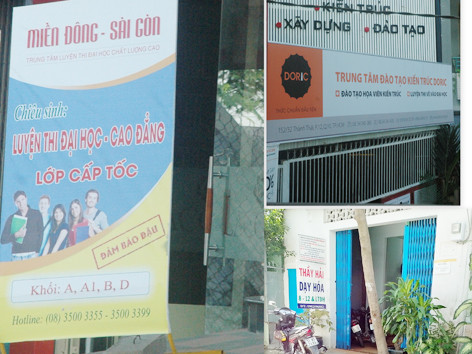 Hàng loạt các trung tâm luyện thi ĐH bao đậu mọc lên như nấm sau mưa. Phụ huynh và học sinh cần tỉnh táo để tránh mất tiền oan. Ảnh: Quang Phương