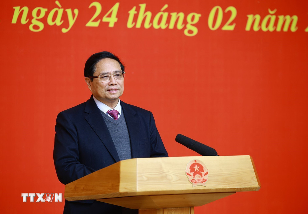 Ủy viên Bộ Chính trị, Bí thư Đảng ủy Chính phủ, Thủ tướng Chính phủ Phạm Minh Chính phát biểu tại hội nghị. Ảnh: TTXVN. Ủy viên Bộ Chính trị, Bí thư Đảng ủy Chính phủ, Thủ tướng Chính phủ Phạm Minh Chính phát biểu tại hội nghị. Ảnh: TTXVN.