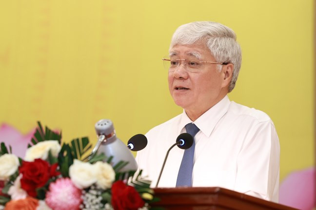 Chủ tịch Ủy ban Trung ương MTTQ Việt Nam Đỗ Văn Chiến phát biểu tại hội nghị. Ảnh: QV.