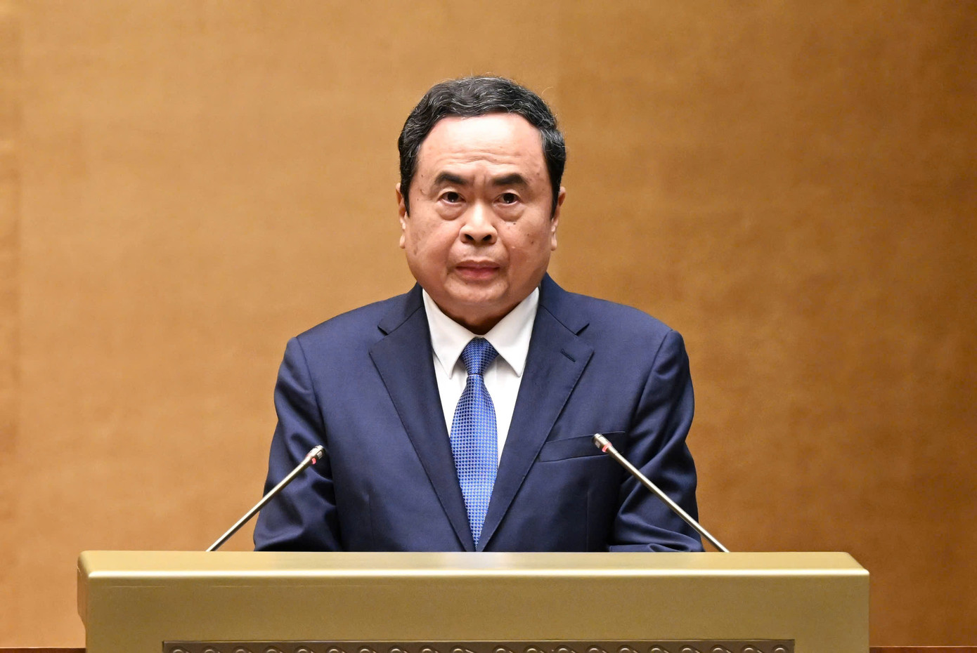 Chủ tịch Quốc hội Trần Thanh Mẫn trình bày chuyên đề tại hội nghị. Ảnh: Như Ý.