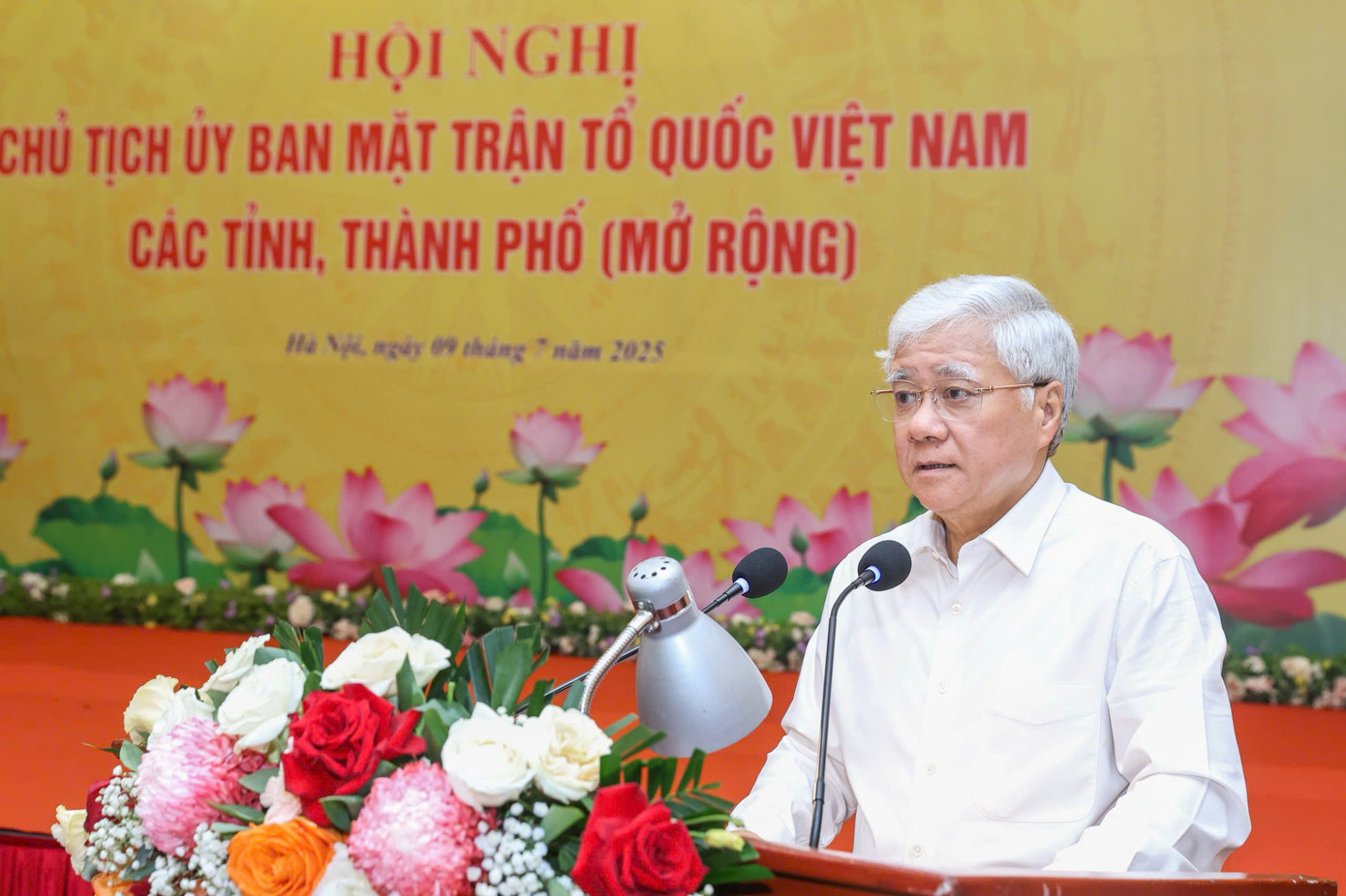Chủ tịch Ủy ban Trung ương MTTQ Việt Nam Đỗ Văn Chiến phát biểu tại hội nghị. Ảnh: QV.