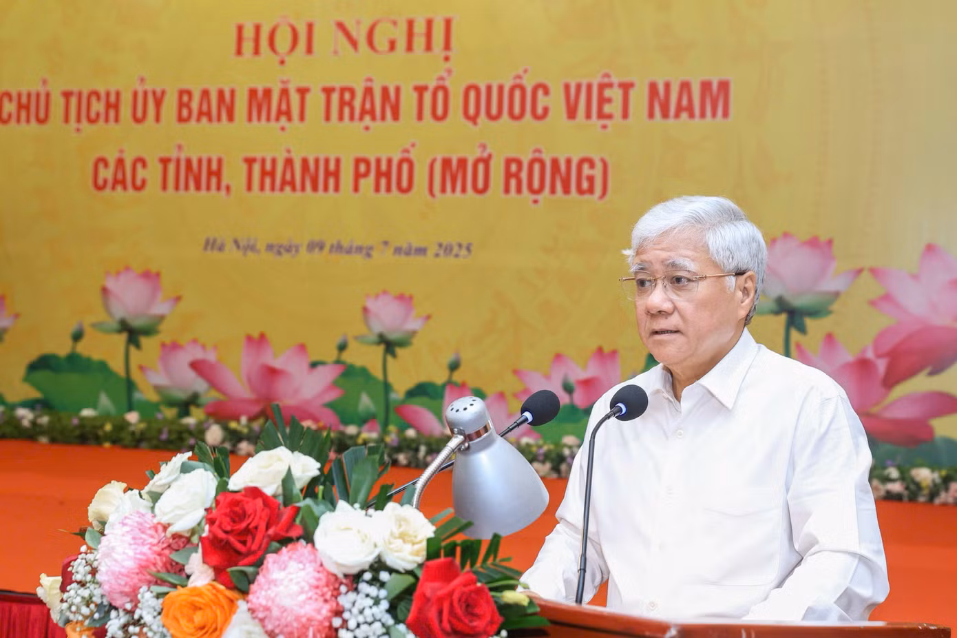 Chủ tịch Ủy ban Trung ương MTTQ Việt Nam Đỗ Văn Chiến phát biểu tại hội nghị. Ảnh: QV.