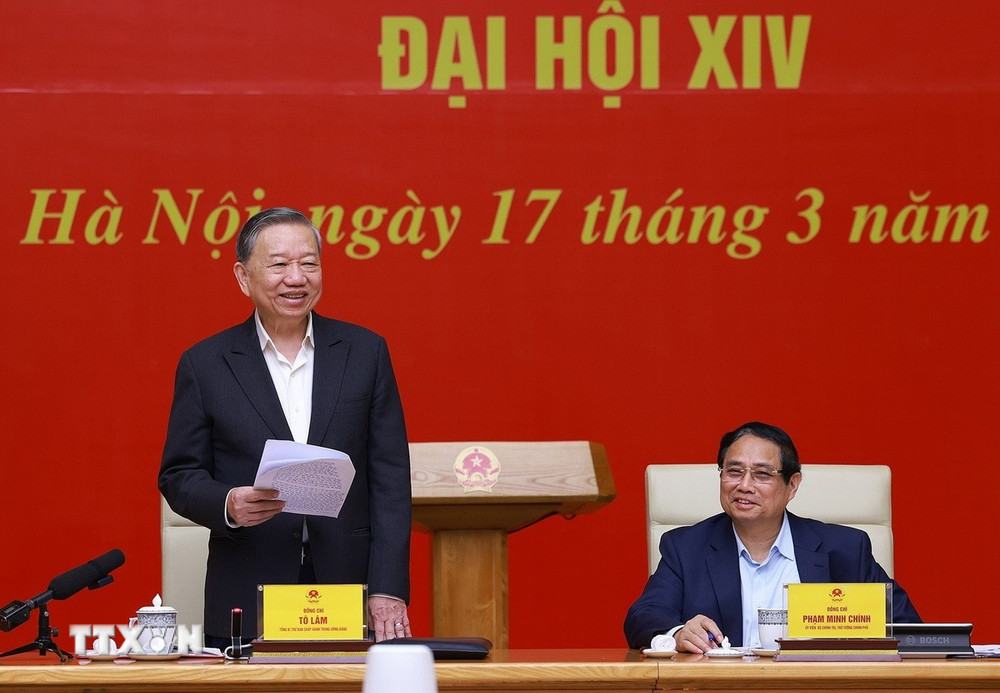 Tổng Bí thư Tô Lâm làm việc với Tiểu ban Kinh tế - Xã hội Đại hội XIV. Ảnh: TTXVN.