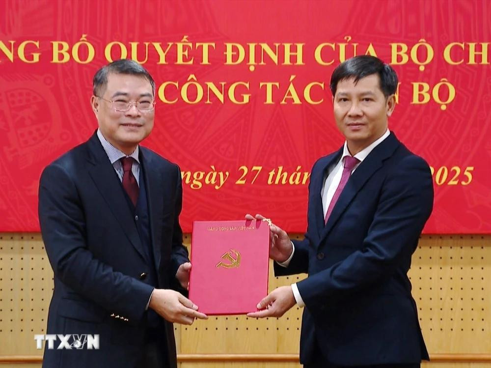 Trưởng Ban Tổ chức Trung ương Lê Minh Hưng trao quyết định cho ông Nguyễn Thành Tâm. Ảnh: TTXVN. Trưởng Ban Tổ chức Trung ương Lê Minh Hưng trao quyết định cho ông Nguyễn Thành Tâm. Ảnh: TTXVN.