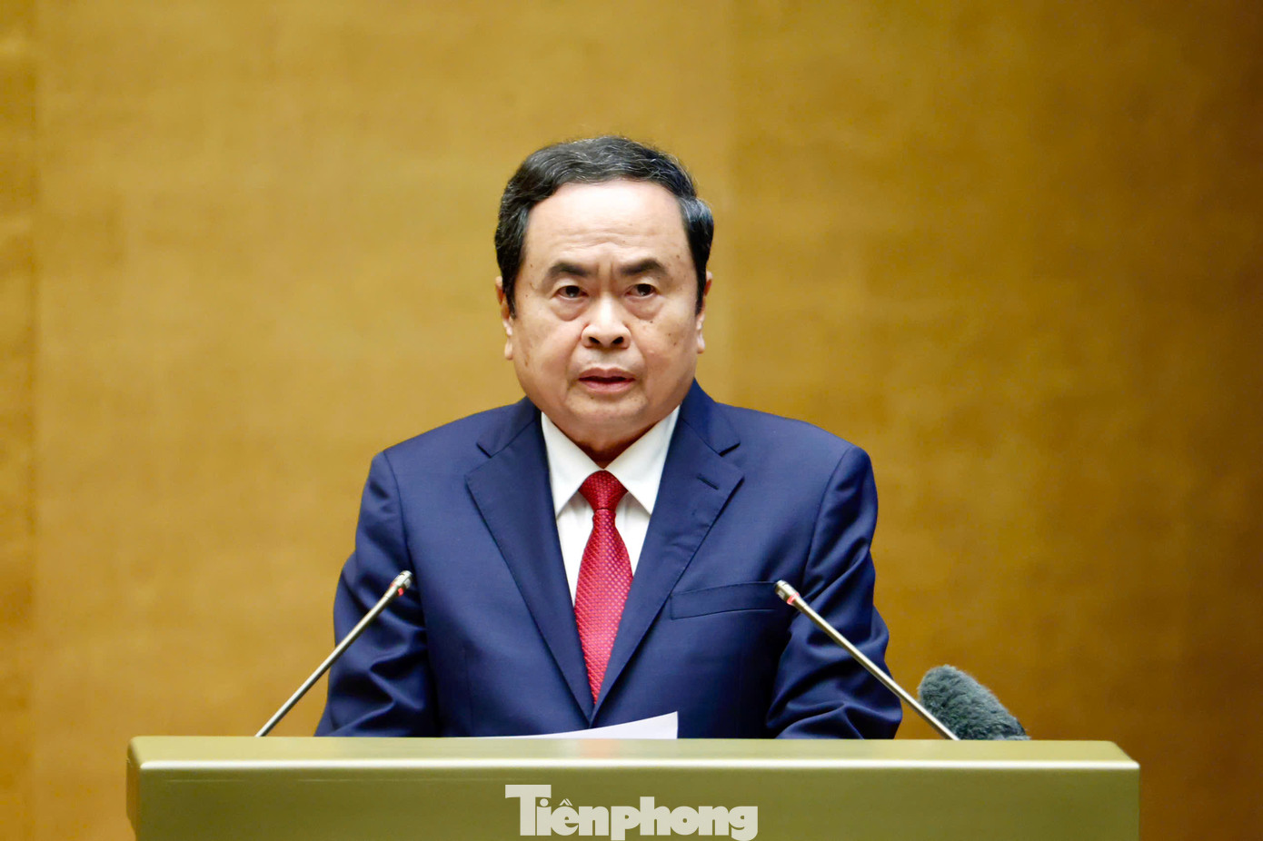 Chủ tịch Quốc hội Trần Thanh Mẫn trình bày chuyên đề tại hội nghị. Ảnh: Như Ý.