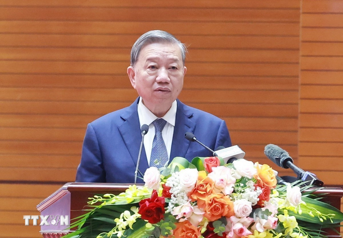 Tổng Bí thư Tô Lâm phát biểu tại buổi gặp mặt. Ảnh: TTXVN.