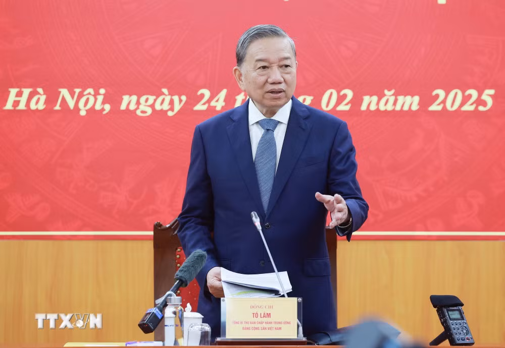 Tổng Bí thư Tô Lâm phát biểu tại buổi làm việc. Ảnh: TTXVN.