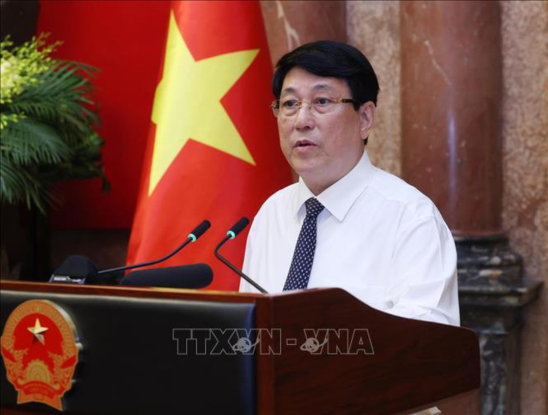 Chủ tịch nước Lương Cường phát biểu tại buổi lễ. Ảnh: TTXVN.