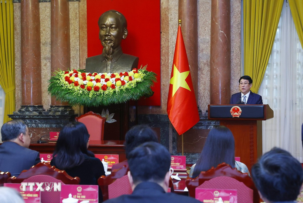 Chủ tịch nước Lương Cường phát biểu tại buổi gặp mặt. Ảnh: TTXVN. Chủ tịch nước Lương Cường phát biểu tại buổi gặp mặt. Ảnh: TTXVN.