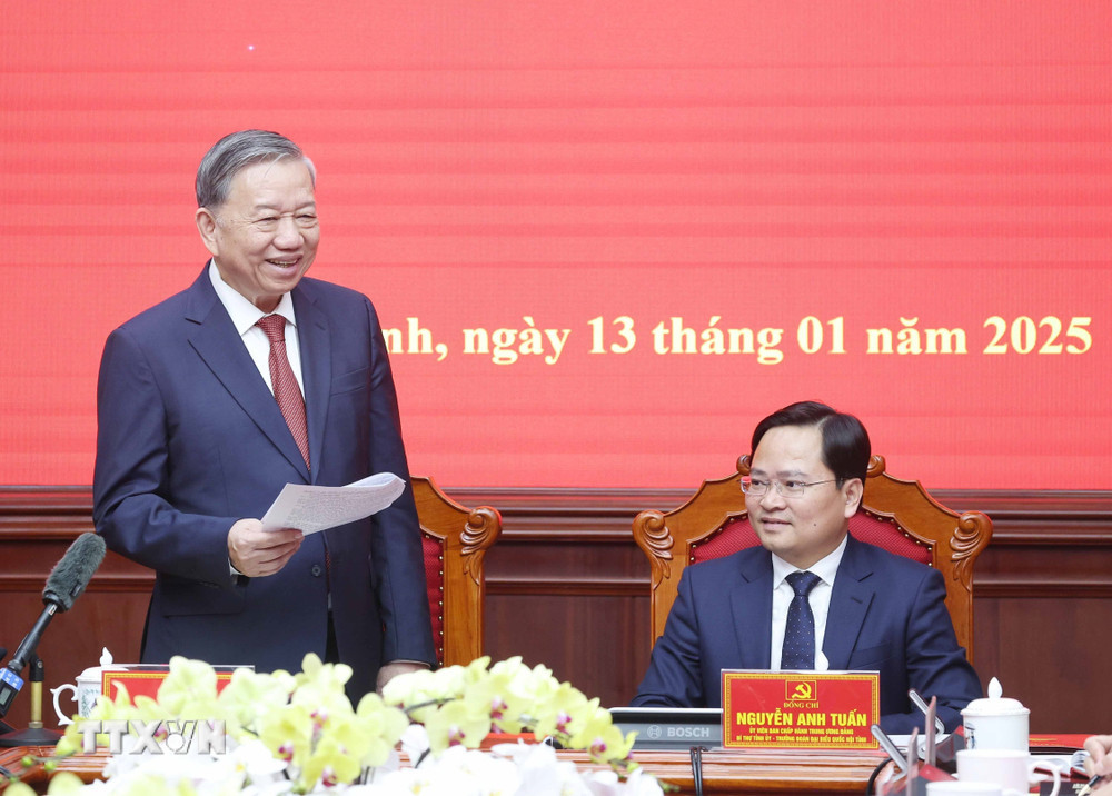 Tổng Bí thư Tô Lâm phát biểu tại buổi làm việc. Ảnh: TTXVN.