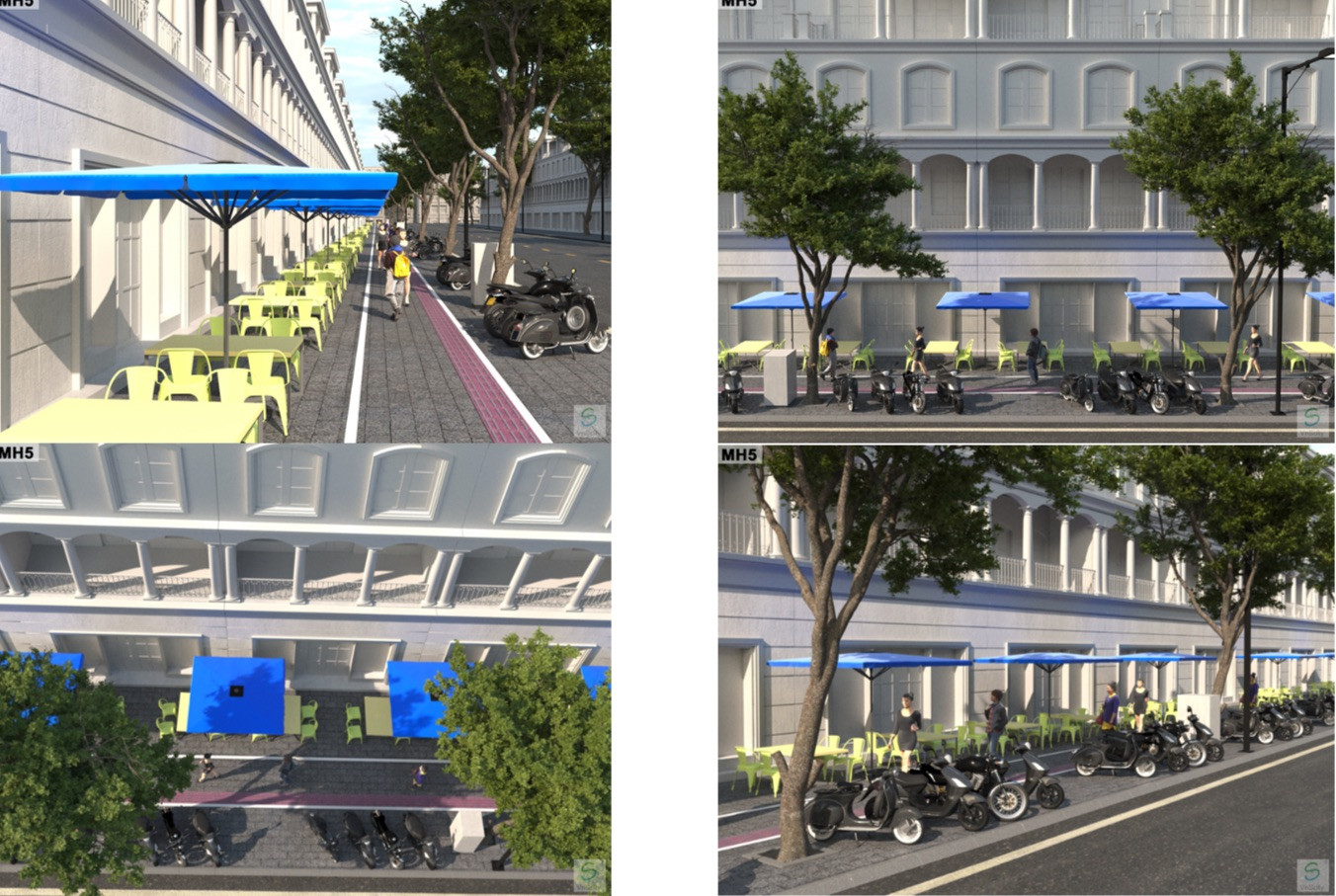 Một trong những mô hình đề xuất thực hiện khi khai thác, sử dụng tạm thời một phần lòng đường, hè phố cho mục đích kinh doanh. Ảnh: BTC. Một trong những mô hình đề xuất thực hiện khi khai thác, sử dụng tạm thời một phần lòng đường, hè phố cho mục đích kinh doanh. Ảnh: BTC.