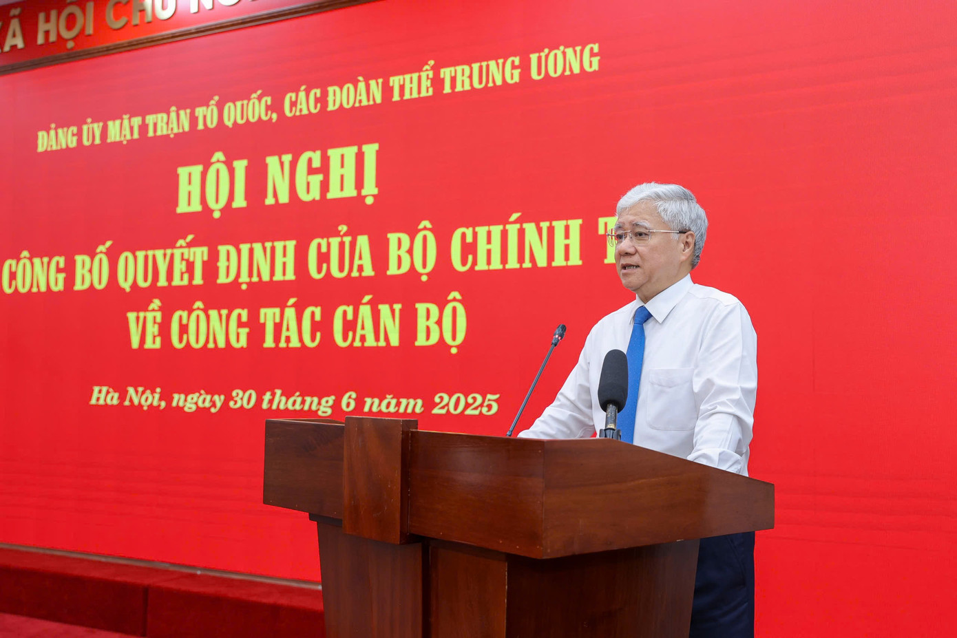 Chủ tịch Ủy ban Trung ương MTTQ Việt Nam Đỗ Văn Chiến phát biểu tại hội nghị. Ảnh: Hoàng Mạnh Thắng.