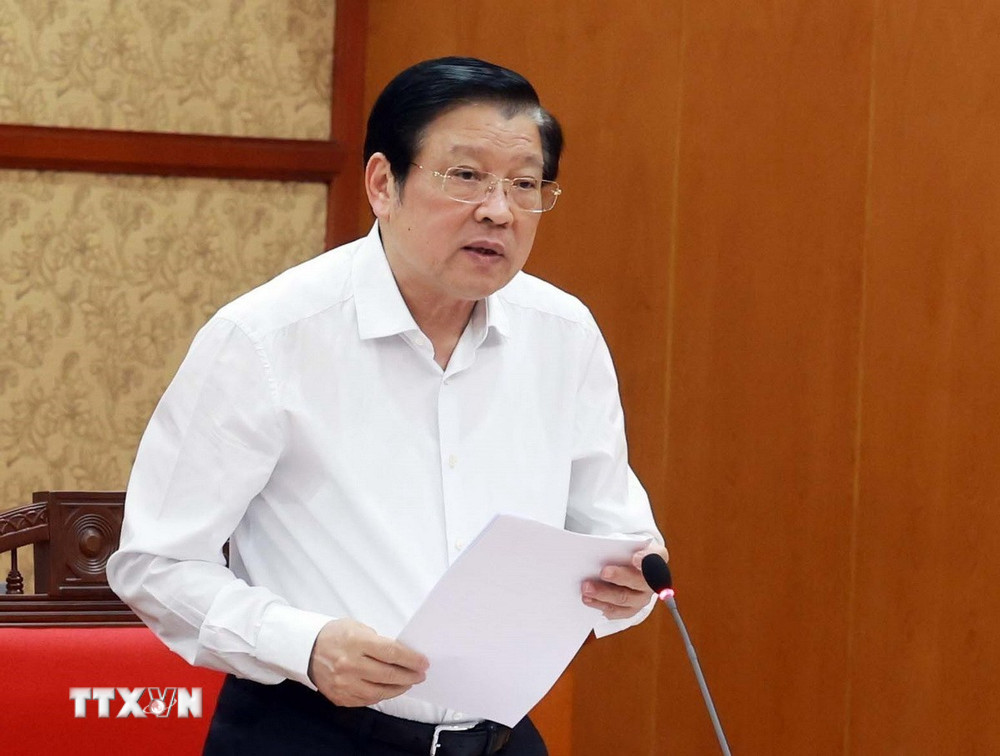 Trưởng Ban Nội chính Trung ương Phan Đình Trạc - Phó Trưởng ban Thường trực Ban Chỉ đạo phát biểu tại phiên họp. Ảnh: TTXVN.