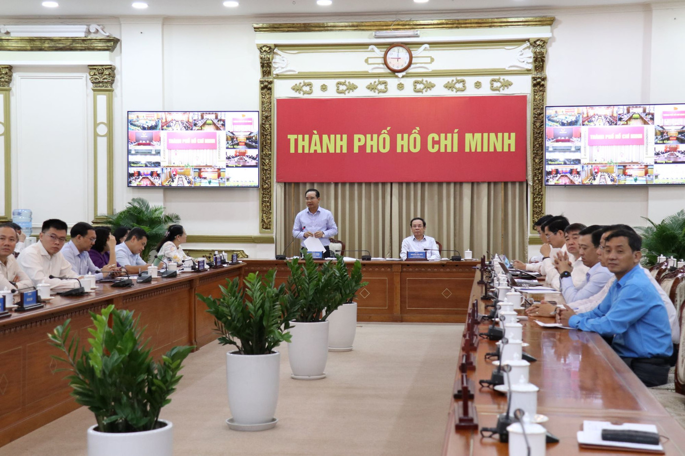 Chủ tịch UBND TPHCM Nguyễn Văn Được phát biểu từ điểm cầu TPHCM. Ảnh: Cổng thông tin điện tử TPHCM.