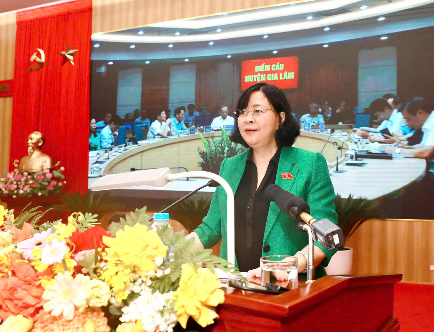 Bí thư Thành uỷ Hà Nội Bùi Thị Minh Hoài phát biểu tại hội nghị. Ảnh: PV. Bí thư Thành uỷ Hà Nội Bùi Thị Minh Hoài phát biểu tại hội nghị. Ảnh: PV.