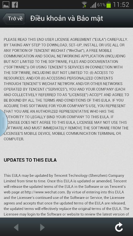 Điều khoản và bảo mật rất dài nhưng chưa được Việt hóa. Điều khoản và bảo mật rất dài nhưng chưa được Việt hóa