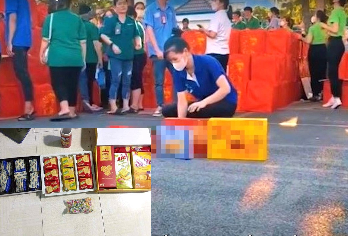 Quà tết công ty trao nhưng một số công nhân không đến nhận vì chê giá trị thấp. Hình ảnh được chia sẻ trên mạng xã hội.