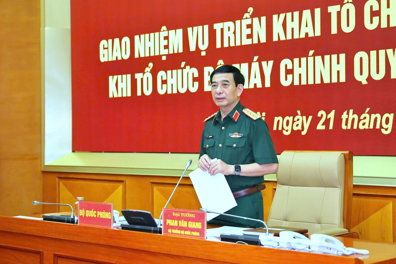 Đại tướng Phan Văn Giang phát biểu tại hội nghị. Đại tướng Phan Văn Giang phát biểu tại hội nghị.