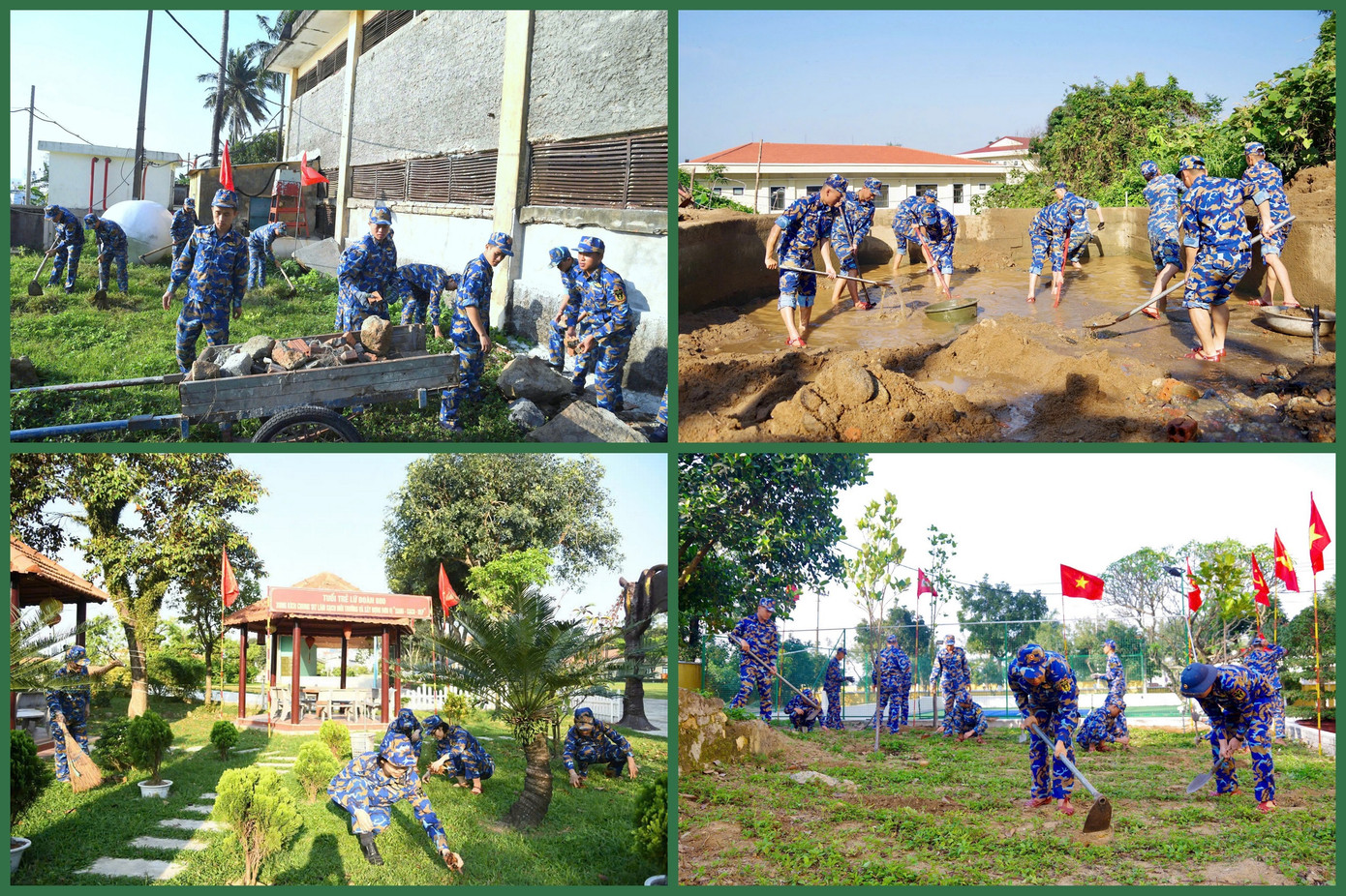 Cán bộ, đoàn viên thanh niên các đơn vị thuộc Vùng 3 Hải quân thu dọn, vệ sinh các khu vực xung quanh đơn vị.