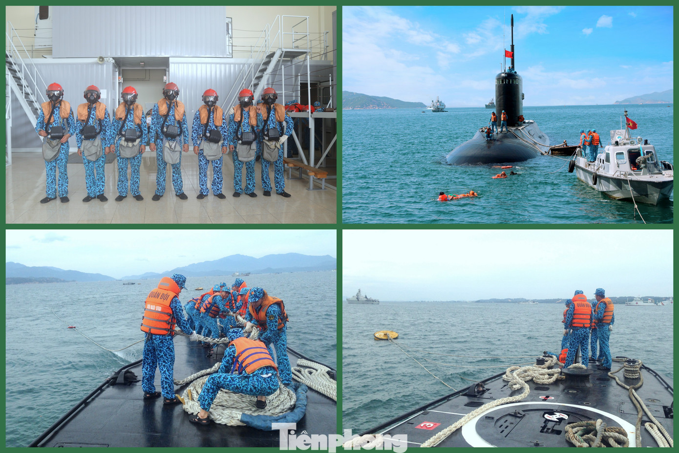 Thủy thủ Tàu ngầm 184 huấn luyện các nội dung thoát hiểm trên biển, chống bão, đấu tranh bảo vệ sức sống tàu.