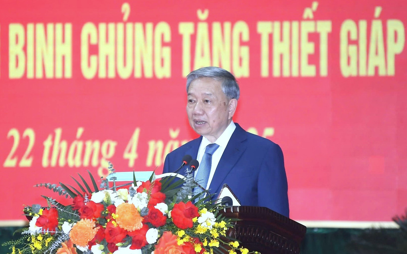 Tổng Bí thư Tô Lâm phát biểu tại Lữ đoàn 201, chiều 22/4.