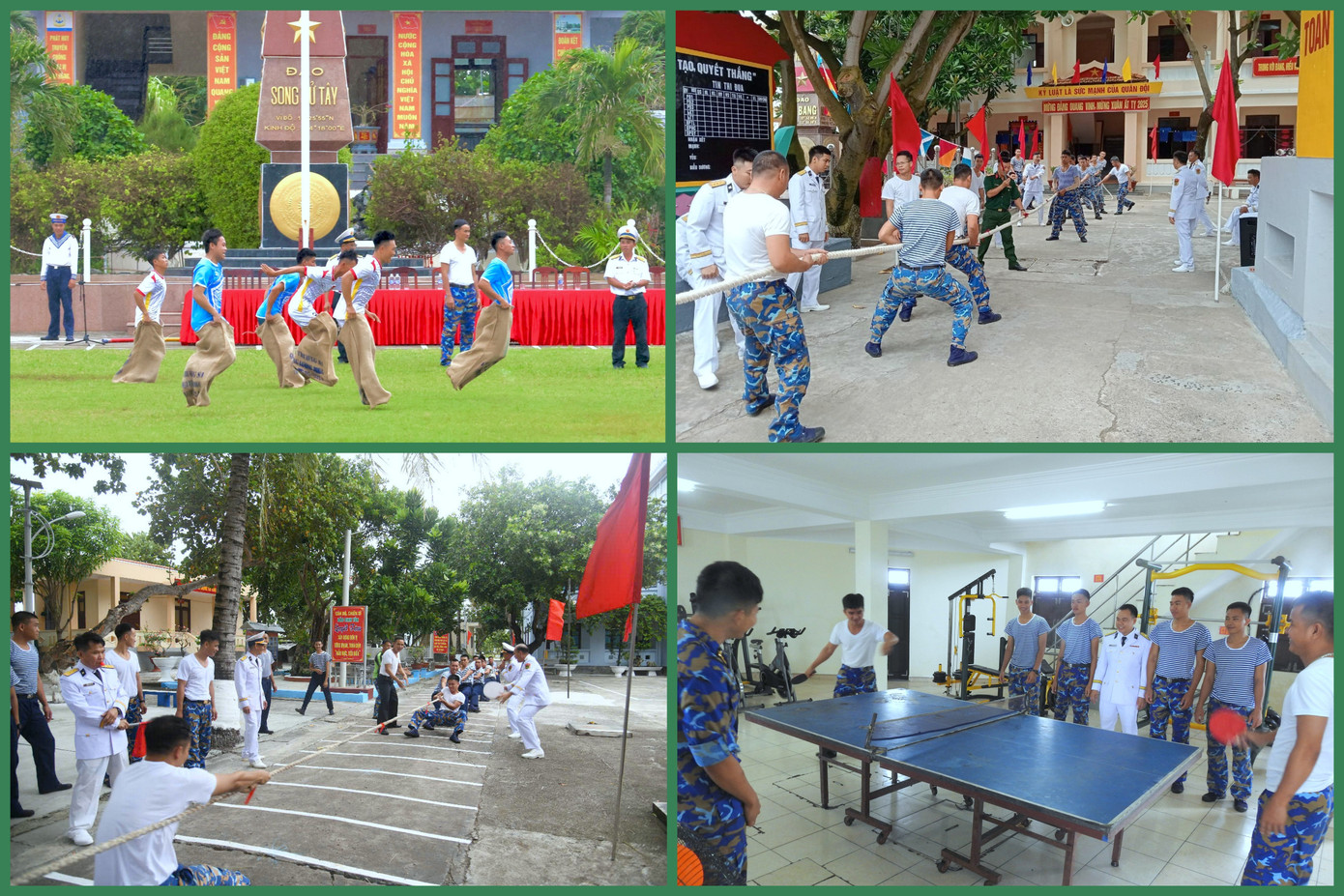 Cán bộ, chiến sĩ trên quần đảo Trường Sa vui chơi thể thao và các trò chơi dân gian ngày Tết. Cán bộ, chiến sĩ trên quần đảo Trường Sa vui chơi thể thao và các trò chơi dân gian ngày Tết.