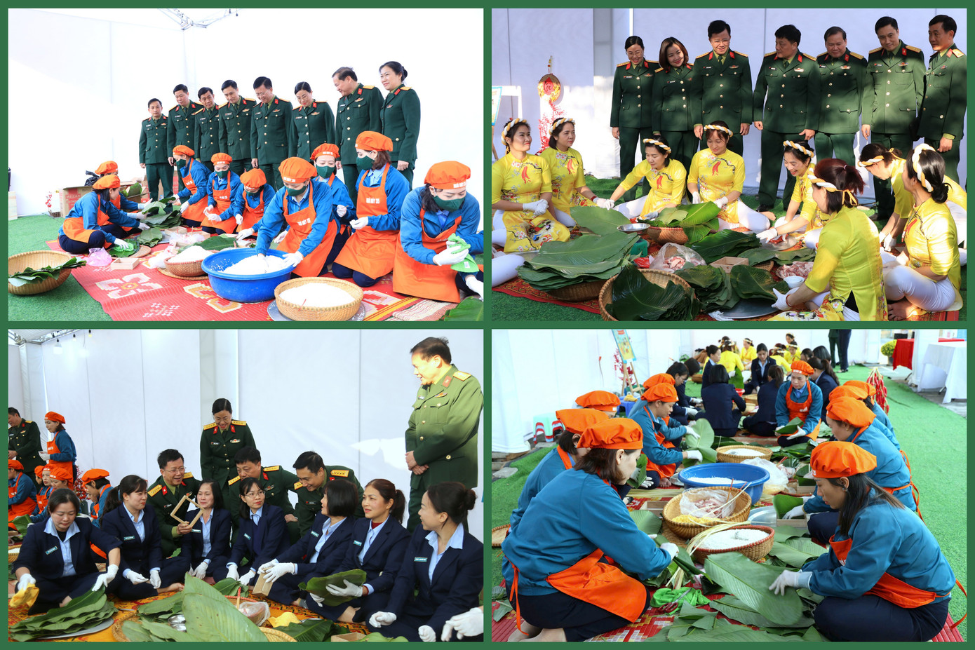 Đoàn viên công đoàn và người lao động các đơn vị thuộc Tổng cục CNQP thi gói bánh chưng Tết.