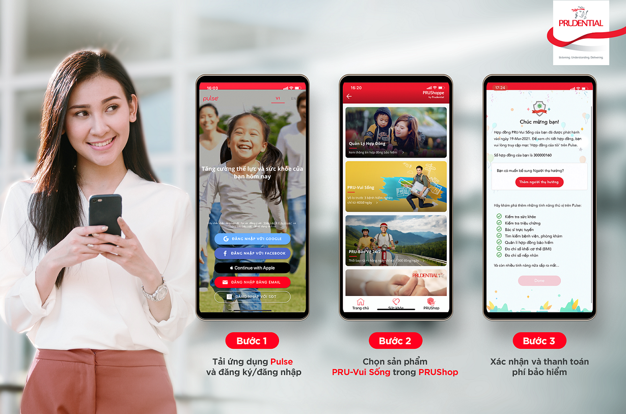 Sản phẩm với quy trình đăng ký tiện lợi, nhanh chóng chỉ với 3 bước và 1 câu hỏi thẩm định duy nhất