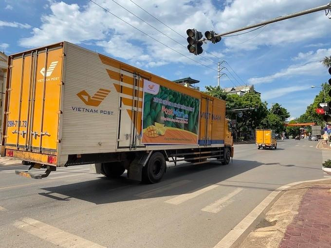 Bưu điện Việt Nam bố trí xe chuyên ngành tải trọng lớn để vận chuyển hàng nhiều tấn xoài nhanh chóng đi tiêu thụ khi đã đến kỳ thu hoạch.Ảnh: Vietnam Post