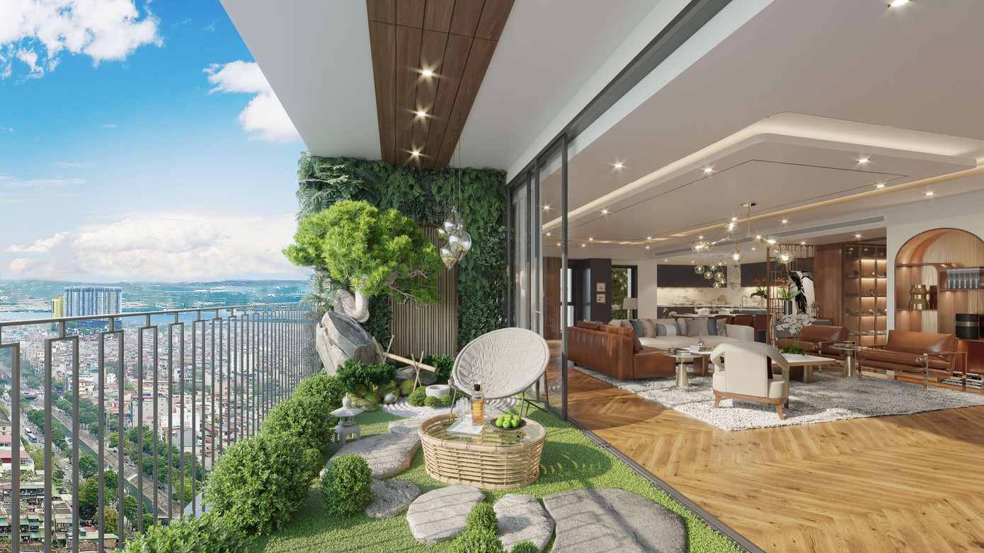 Phòng khách thiết kế mở với tầm view rộng giúp gia tăng không gian sống, luôn tràn ngập không khí trong lành, thoáng đãng.