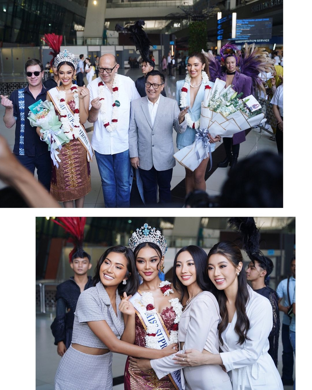 Đi cùng Harashta Haifa Zahra trong chuyến trở về quê hương là Chủ tịch Hoa hậu Siêu quốc gia Gerhard Parzutka von Lipinski và Hoa hậu Siêu quốc gia 2023 Andrea Aguilera.