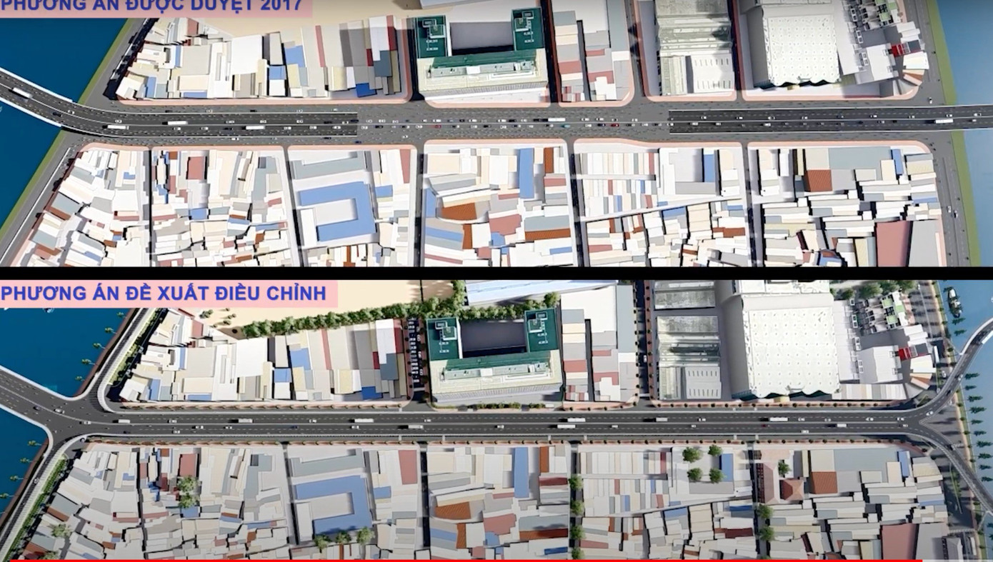 Phương án được duyệt năm 2017 (ảnh trên) và phương án đề xuất điều chỉnh. Phương án được duyệt năm 2017 (ảnh trên) và phương án đề xuất điều chỉnh.
