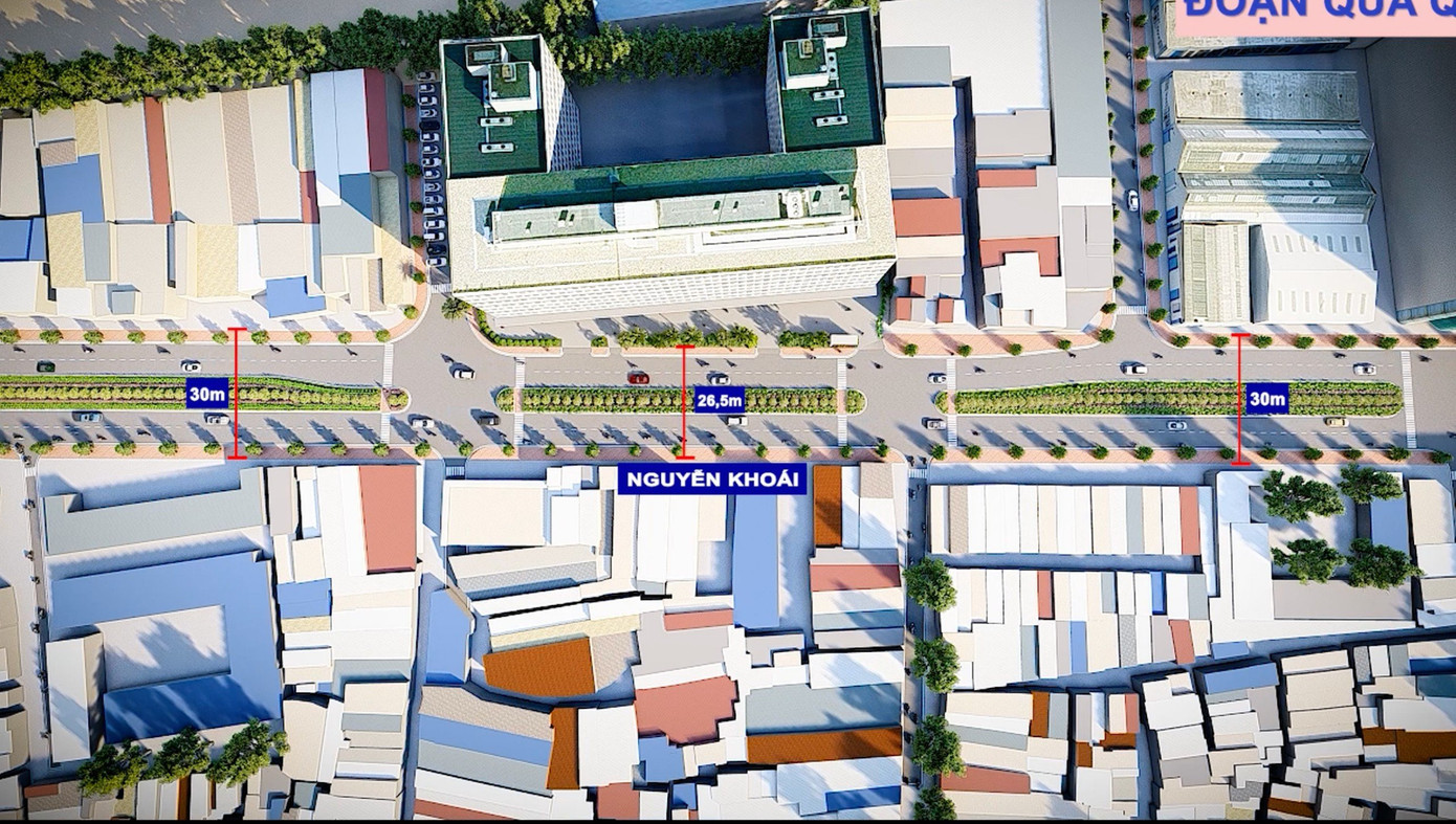 Phối cảnh phần đường Nguyễn Khoái tiếp nối với hạng mục cầu. Phối cảnh phần đường Nguyễn Khoái tiếp nối với hạng mục cầu.