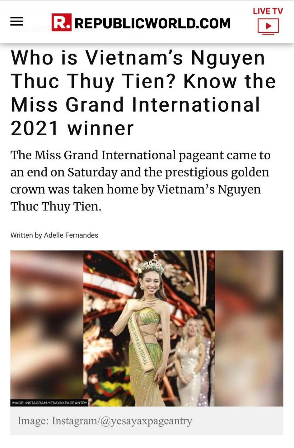 Republic TV đăng bài về tiểu sử của Thùy Tiên.