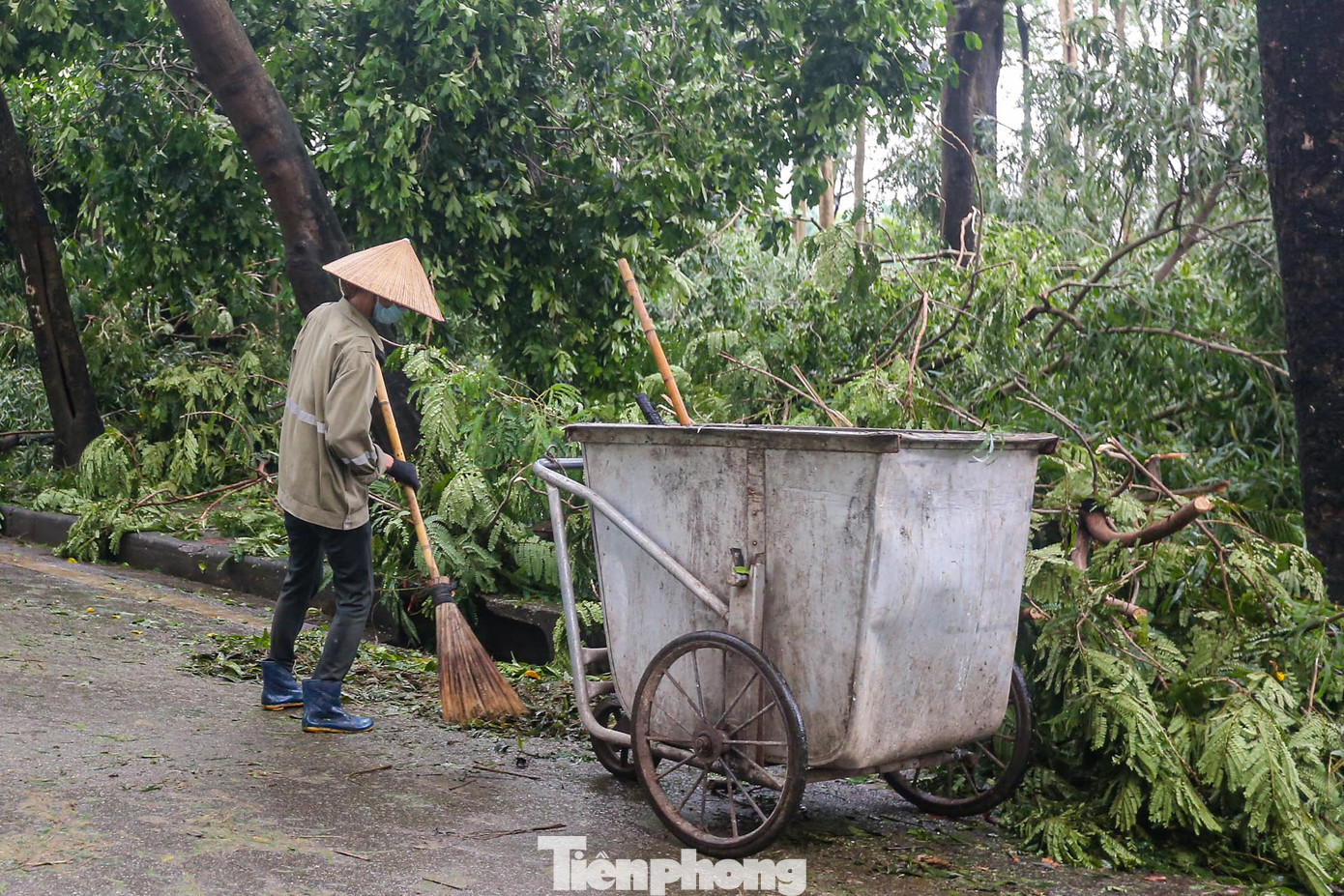 Nhân viên liên tục quét dọn.