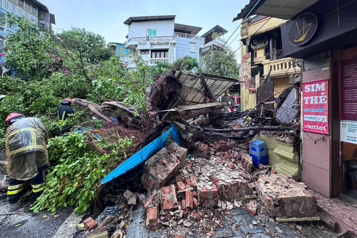 Cây lớn ở phố Chả Cá (phường Hàng Bồ, quận Hoàn Kiếm) đè vào nhà dân, một số người bị thương nhẹ. Cây lớn ở phố Chả Cá (phường Hàng Bồ, quận Hoàn Kiếm) đè vào nhà dân, một số người bị thương nhẹ.