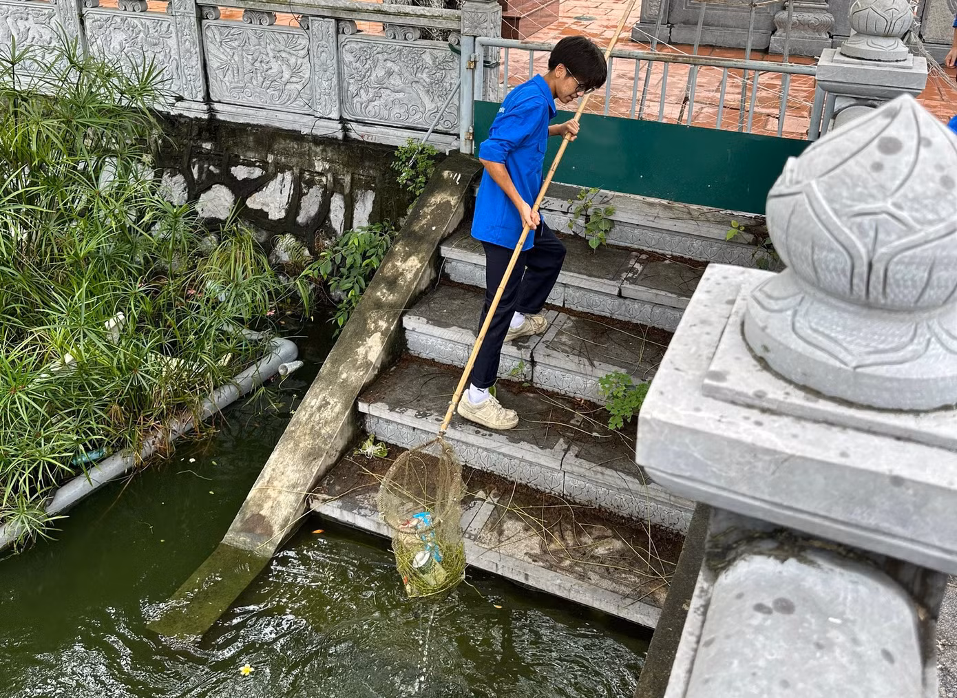 Cây cỏ trong ao làng cũng được các đoàn viên thu dọn.