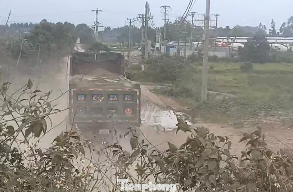 Trong khoảng 1 tiếng ghi nhận tại khu vực gần cảng Hưng Giang, Nhà máy bê tông Hùng Phát có hàng trăm chuyến xe tải từ khu vực bến ông Cường, ông Sỹ vượt đê chở cát, đá vào trong nhà máy bê tông. Có lẽ chỉ chở cát trong khoảng cách từ bãi sông Thương vào nhà máy chừng 200m nên hầu hết xe tải đều không che chắn nên bụi bay mù mịt.