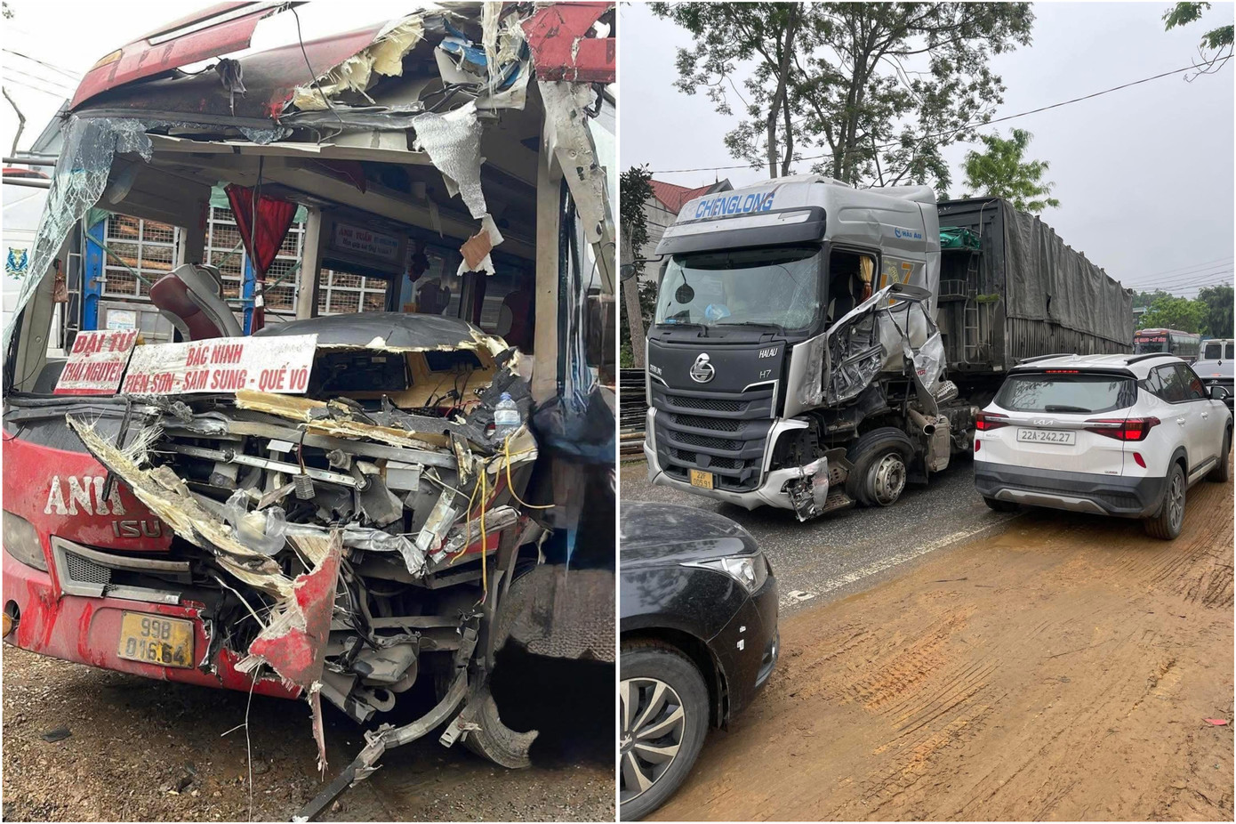 Vụ tai nạn nghiêm trọng giữa xe khách và xe đầu kéo tại Tuyên Quang.