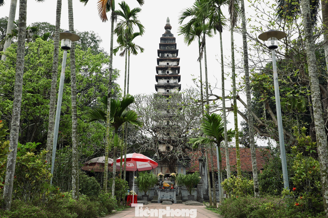 Công trình kiến trúc có giá trị nhất, giữ vai trò chủ đạo của chùa là tháp Phổ Minh. Tháp được xây dựng vào năm 1305, dưới thời vua Trần Anh Tông, là bảo vật tượng trưng một thời Hào khí Đông A nhà Trần. Đây là ngôi chùa có tháp bằng gạch lớn nhất, cổ nhất và còn nguyên vẹn nhất ở Việt Nam cho đến ngày nay.