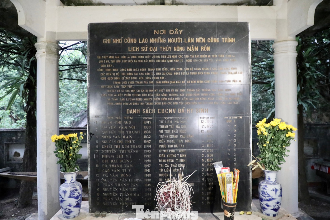 Trên công trường năm đó đã có 18 thanh niên xung phong hy sinh trong khi làm nhiệm vụ. Trong hình là bia tưởng niệm, ghi nhớ công lao những người làm nên công trình lịch sử này.